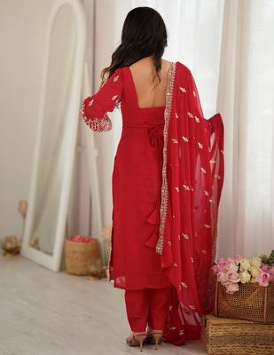Classic Red Bead Embroidery Georgette Function Wear Salwar Suit 4