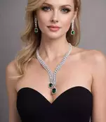 Emerald Green AD Bridal Jewelry Set | American Diamond Necklace & Earrings
