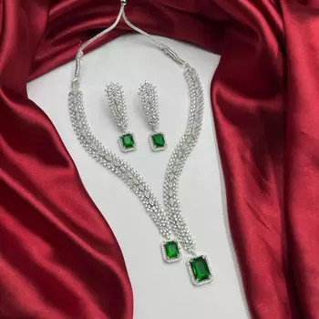 Emerald Green AD Bridal Jewelry Set | American Diamond Necklace & Earrings 2