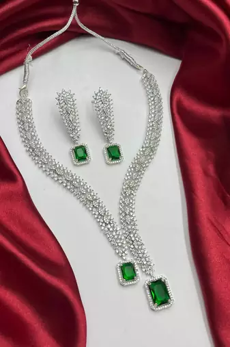 Emerald Green AD Bridal Jewelry Set | American Diamond Necklace & Earrings