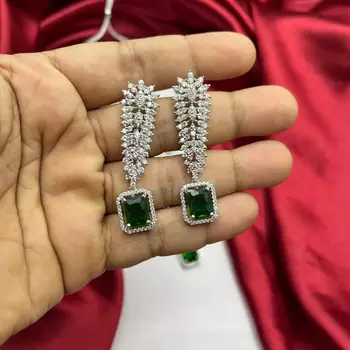 Emerald Green AD Bridal Jewelry Set | American Diamond Necklace & Earrings 4