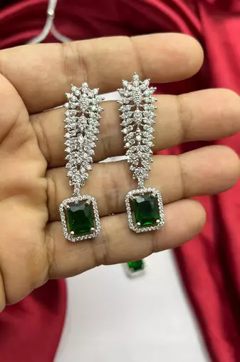 Emerald Green AD Bridal Jewelry Set | American Diamond Necklace & Earrings