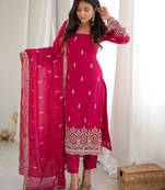 Pretty Rani Pink Bead Work Georgette Function Wear Pant Suit