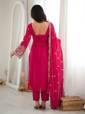 Pretty Rani Pink Bead Work Georgette Function Wear Pant Suit 4