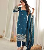 Majestic Teal Blue Sequins Georgette Wedding Wear Salwar Suit