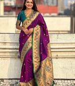 purple woven design zari designer paithani saree