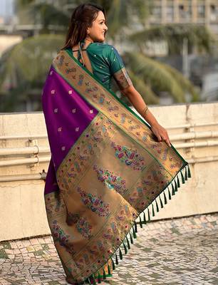 purple woven design zari designer paithani saree 3