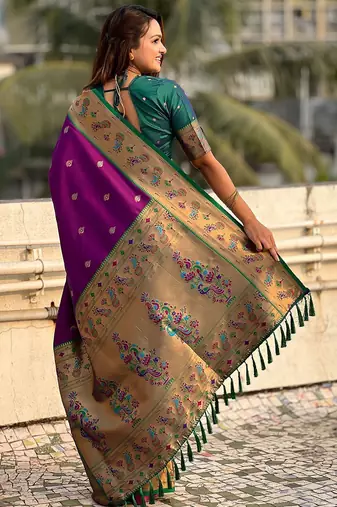 purple woven design zari designer paithani saree