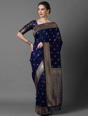 navy_blue ethnic motifs woven design zari banarasi saree 1