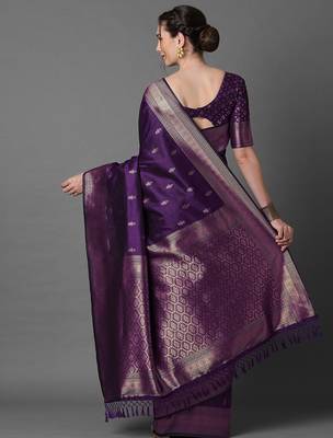 purple ethnic motifs zari silk blend banarasi saree 2