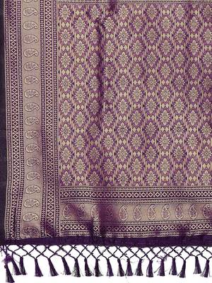 purple ethnic motifs zari silk blend banarasi saree 5