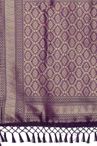 purple ethnic motifs zari silk blend banarasi saree