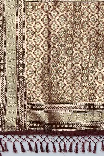 brown brown & gold-coloured ethnic motifs woven design silk blend banarasi saree