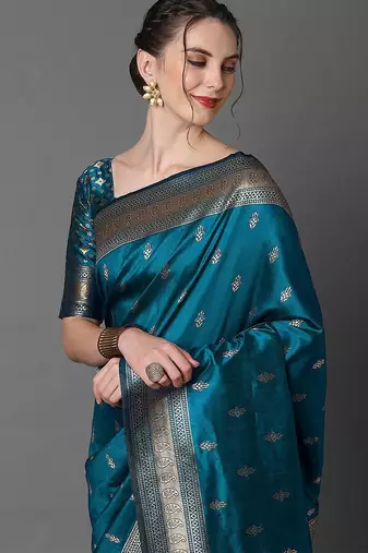 blue ethnic motif woven design zari banarasi saree