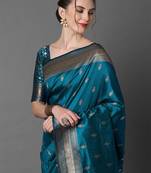 blue ethnic motif woven design zari banarasi saree