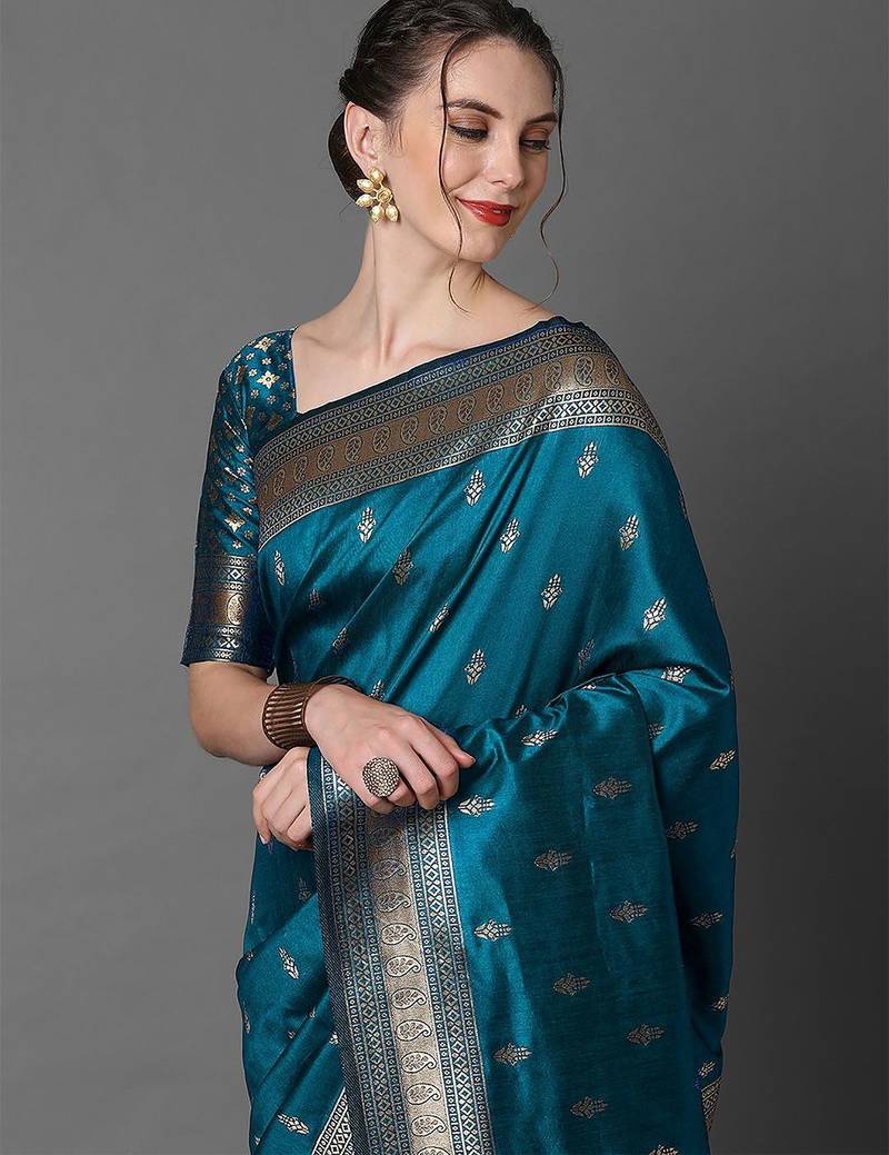 blue ethnic motif woven design zari banarasi saree
