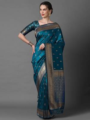 blue ethnic motif woven design zari banarasi saree 2