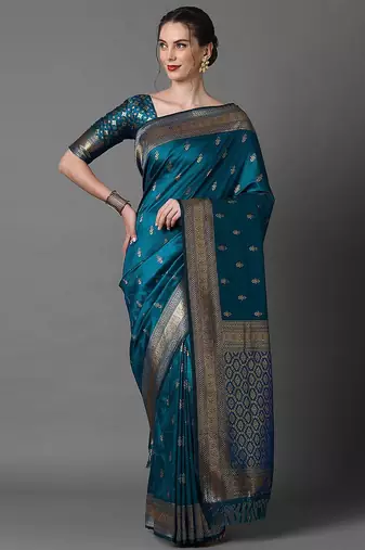 blue ethnic motif woven design zari banarasi saree