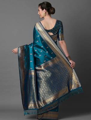 blue ethnic motif woven design zari banarasi saree 4