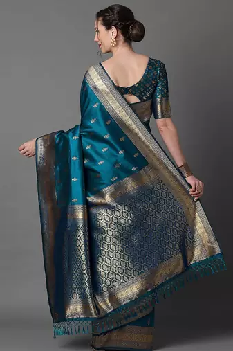blue ethnic motif woven design zari banarasi saree