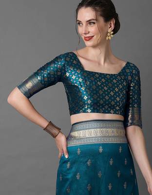 blue ethnic motif woven design zari banarasi saree 5