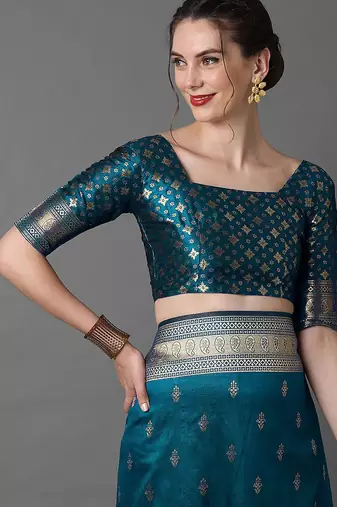 blue ethnic motif woven design zari banarasi saree