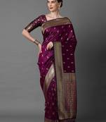 magenta woven design zari silk blend banarasi saree