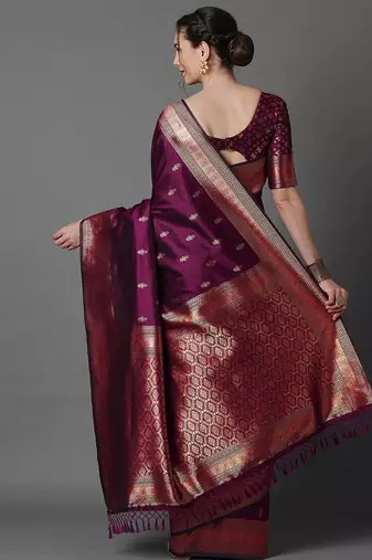 magenta woven design zari silk blend banarasi saree