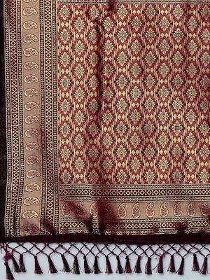 magenta woven design zari silk blend banarasi saree 5