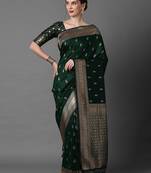 green saree mall ethnic motifs woven design zari silk blend banarasi saree