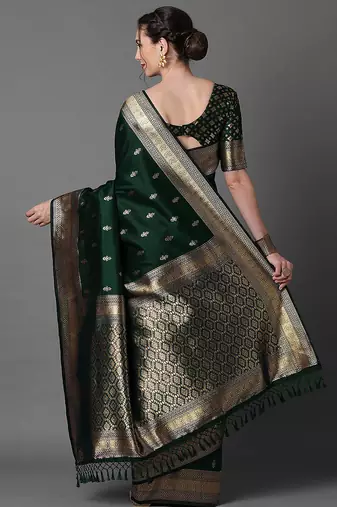 green saree mall ethnic motifs woven design zari silk blend banarasi saree