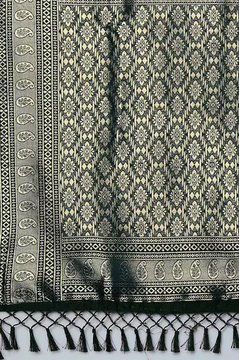 green saree mall ethnic motifs woven design zari silk blend banarasi saree