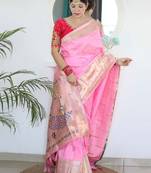 pink pink ethnic woven design zari paithani saree