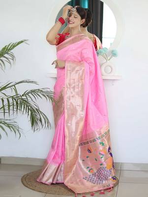 pink pink ethnic woven design zari paithani saree 2