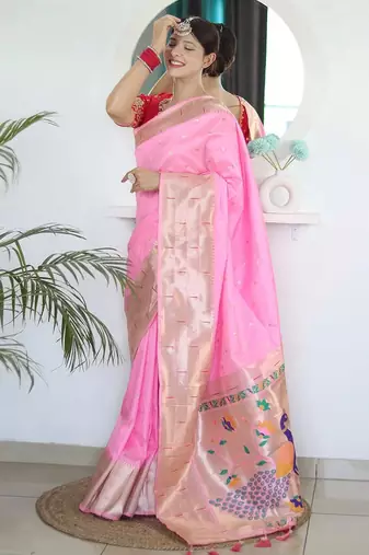 pink pink ethnic woven design zari paithani saree
