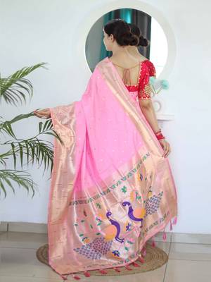 pink pink ethnic woven design zari paithani saree 3