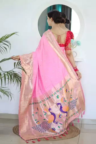 pink pink ethnic woven design zari paithani saree