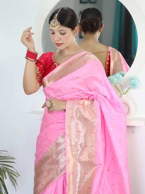 pink pink ethnic woven design zari paithani saree 4
