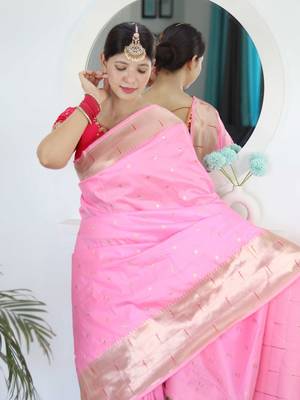 pink pink ethnic woven design zari paithani saree 5