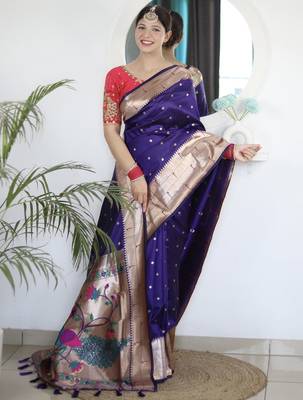 purple woven design zari paithani saree 1