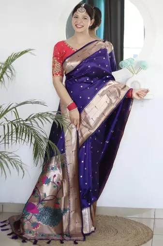 purple woven design zari paithani saree