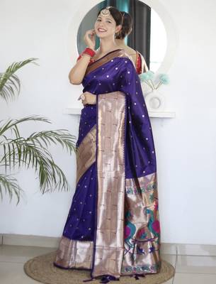 purple woven design zari paithani saree 2