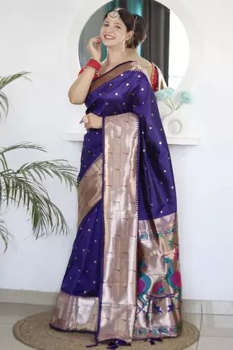 purple woven design zari paithani saree