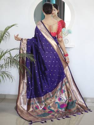 purple woven design zari paithani saree 3