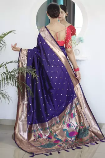 purple woven design zari paithani saree