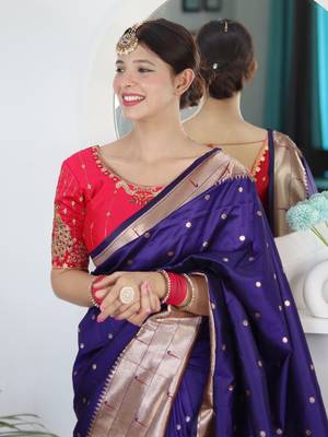 purple woven design zari paithani saree 4