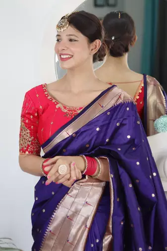 purple woven design zari paithani saree