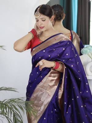 purple woven design zari paithani saree 5
