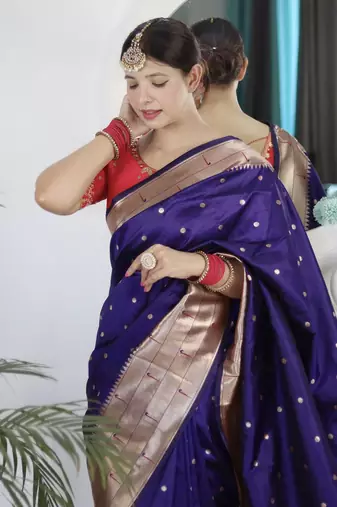 purple woven design zari paithani saree