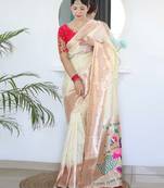white white ethnic woven design zari paithani saree